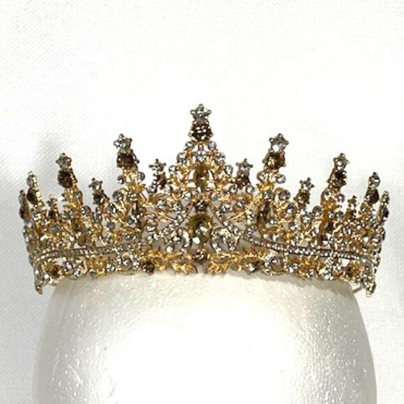 Gold tiara/crown with rhinestones and citrine-like stones. - Picture 1 of 6